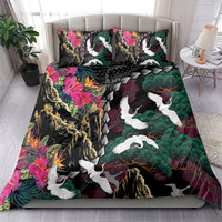Hawaiian and Japanese Culture Bedding Set Crane Sakura Hibiscus Tropical Vibes