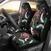 Hawaiian and Japanese Culture Car Seat Cover Crane Sakura Hibiscus Tropical Vibes