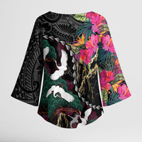 Hawaiian and Japanese Culture Kimono Sleeve Blouse Crane Sakura Hibiscus Tropical Vibes