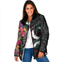 Hawaiian and Japanese Culture Padded Jacket Crane Sakura Hibiscus Tropical Vibes