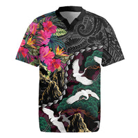 Hawaiian and Japanese Culture Rugby Jersey Crane Sakura Hibiscus Tropical Vibes