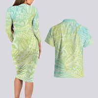 Baby Green Gradient Polynesia Couples Matching Long Sleeve Bodycon Dress and Hawaiian Shirt Hawaiian Tribal Hammerhead Shark Tattoo LT14 - Polynesian Pride
