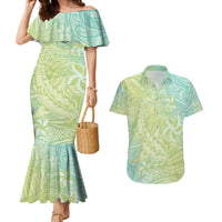 Baby Green Gradient Polynesia Couples Matching Mermaid Dress and Hawaiian Shirt Hawaiian Tribal Hammerhead Shark Tattoo LT14 Baby Green - Polynesian Pride