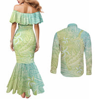 Baby Green Gradient Polynesia Couples Matching Mermaid Dress and Long Sleeve Button Shirt Hawaiian Tribal Hammerhead Shark Tattoo LT14 - Polynesian Pride