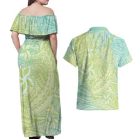 Baby Green Gradient Polynesia Couples Matching Off Shoulder Maxi Dress and Hawaiian Shirt Hawaiian Tribal Hammerhead Shark Tattoo LT14 - Polynesian Pride