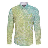 Baby Green Gradient Polynesia Family Matching Off The Shoulder Long Sleeve Dress and Hawaiian Shirt Hawaiian Tribal Hammerhead Shark Tattoo LT14 Dad's Shirt - Long Sleeve Baby Green - Polynesian Pride