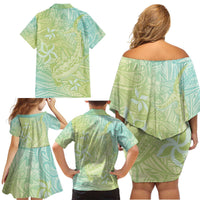 Baby Green Gradient Polynesia Family Matching Off Shoulder Short Dress and Hawaiian Shirt Hawaiian Tribal Hammerhead Shark Tattoo LT14 - Polynesian Pride