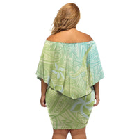 Baby Green Gradient Polynesia Family Matching Off Shoulder Short Dress and Hawaiian Shirt Hawaiian Tribal Hammerhead Shark Tattoo LT14 - Polynesian Pride