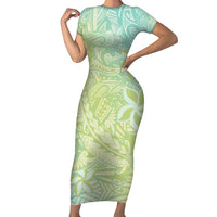 Baby Green Gradient Polynesia Family Matching Short Sleeve Bodycon Dress and Hawaiian Shirt Hawaiian Tribal Hammerhead Shark Tattoo LT14 Mom's Dress Baby Green - Polynesian Pride