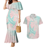 Baby Pink Gradient Polynesia Couples Matching Mermaid Dress and Hawaiian Shirt Hawaiian Tribal Hammerhead Shark Tattoo LT14 Baby Pink - Polynesian Pride