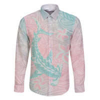 Baby Pink Gradient Polynesia Family Matching Long Sleeve Bodycon Dress and Hawaiian Shirt Hawaiian Tribal Hammerhead Shark Tattoo LT14 Dad's Shirt - Long Sleeve Baby Pink - Polynesian Pride