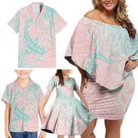 Baby Pink Gradient Polynesia Family Matching Off Shoulder Short Dress and Hawaiian Shirt Hawaiian Tribal Hammerhead Shark Tattoo LT14 - Polynesian Pride