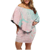 Baby Pink Gradient Polynesia Family Matching Off Shoulder Short Dress and Hawaiian Shirt Hawaiian Tribal Hammerhead Shark Tattoo LT14 Mom's Dress Baby Pink - Polynesian Pride