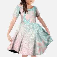 Baby Pink Gradient Polynesia Family Matching Short Sleeve Bodycon Dress and Hawaiian Shirt Hawaiian Tribal Hammerhead Shark Tattoo LT14 Daughter's Dress Baby Pink - Polynesian Pride