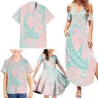 Baby Pink Gradient Polynesia Family Matching Summer Maxi Dress and Hawaiian Shirt Hawaiian Tribal Hammerhead Shark Tattoo LT14 - Polynesian Pride