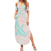 Baby Pink Gradient Polynesia Family Matching Summer Maxi Dress and Hawaiian Shirt Hawaiian Tribal Hammerhead Shark Tattoo LT14 Mom's Dress Baby Pink - Polynesian Pride