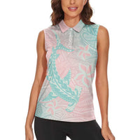 Baby Pink Gradient Polynesia Women Sleeveless Polo Shirt Hawaiian Tribal Hammerhead Shark Tattoo LT14 - Polynesian Pride