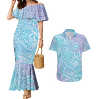 Baby Blue Gradient Polynesia Couples Matching Mermaid Dress and Hawaiian Shirt Hawaiian Tribal Hammerhead Shark Tattoo LT14 Baby Blue - Polynesian Pride