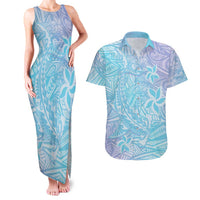 Baby Blue Gradient Polynesia Couples Matching Tank Maxi Dress and Hawaiian Shirt Hawaiian Tribal Hammerhead Shark Tattoo LT14 Baby Blue - Polynesian Pride