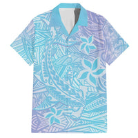 Baby Blue Gradient Polynesia Family Matching Tank Maxi Dress and Hawaiian Shirt Hawaiian Tribal Hammerhead Shark Tattoo LT14 Dad's Shirt - Short Sleeve Baby Blue - Polynesian Pride