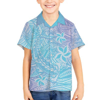 Baby Blue Gradient Polynesia Family Matching Tank Maxi Dress and Hawaiian Shirt Hawaiian Tribal Hammerhead Shark Tattoo LT14 Son's Shirt Baby Blue - Polynesian Pride