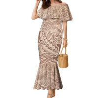 Pastel Brown Polynesia Family Matching Mermaid Dress and Hawaiian Shirt Hawaiian Tribal Hammerhead Shark Tattoo LT14 Mom's Dress Pastel Brown - Polynesian Pride