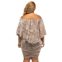 Pastel Brown Polynesia Family Matching Off Shoulder Short Dress and Hawaiian Shirt Hawaiian Tribal Hammerhead Shark Tattoo LT14 - Polynesian Pride