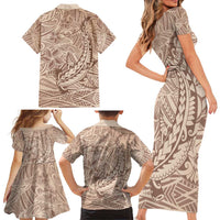 Pastel Brown Polynesia Family Matching Short Sleeve Bodycon Dress and Hawaiian Shirt Hawaiian Tribal Hammerhead Shark Tattoo LT14 - Polynesian Pride