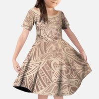 Pastel Brown Polynesia Family Matching Tank Maxi Dress and Hawaiian Shirt Hawaiian Tribal Hammerhead Shark Tattoo LT14 Daughter's Dress Pastel Brown - Polynesian Pride