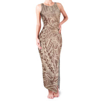 Pastel Brown Polynesia Family Matching Tank Maxi Dress and Hawaiian Shirt Hawaiian Tribal Hammerhead Shark Tattoo LT14 Mom's Dress Pastel Brown - Polynesian Pride