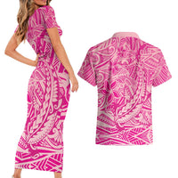 Beige Gradient Polynesia Couples Matching Short Sleeve Bodycon Dress and Hawaiian Shirt Hawaiian Tribal Hammerhead Shark Tattoo LT14 - Polynesian Pride