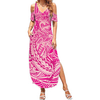 Beige Gradient Polynesia Family Matching Summer Maxi Dress and Hawaiian Shirt Hawaiian Tribal Hammerhead Shark Tattoo LT14 Mom's Dress Beige - Polynesian Pride
