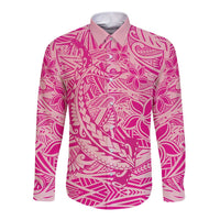 Beige Gradient Polynesia Long Sleeve Button Shirt Hawaiian Tribal Hammerhead Shark Tattoo LT14 Unisex Beige - Polynesian Pride