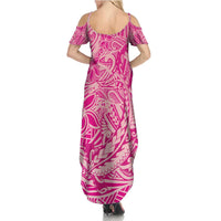 Beige Gradient Polynesia Summer Maxi Dress Hawaiian Tribal Hammerhead Shark Tattoo