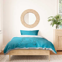 Dark Cyan Gradient Polynesia Bedding Set Hawaiian Tribal Hammerhead Shark Tattoo