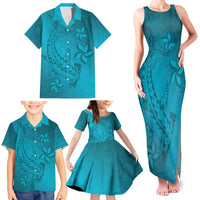 Dark Cyan Gradient Polynesia Family Matching Tank Maxi Dress and Hawaiian Shirt Hawaiian Tribal Hammerhead Shark Tattoo LT14 - Polynesian Pride