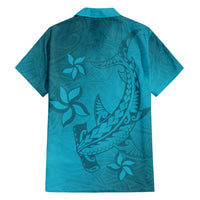 Dark Cyan Gradient Polynesia Family Matching Tank Maxi Dress and Hawaiian Shirt Hawaiian Tribal Hammerhead Shark Tattoo LT14 - Polynesian Pride