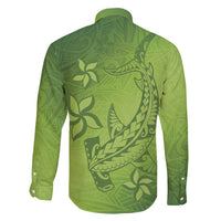 Green Gradient Polynesia Family Matching Off Shoulder Maxi Dress and Hawaiian Shirt Hawaiian Tribal Hammerhead Shark Tattoo LT14 - Polynesian Pride