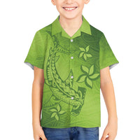 Green Gradient Polynesia Family Matching Off Shoulder Maxi Dress and Hawaiian Shirt Hawaiian Tribal Hammerhead Shark Tattoo LT14 Son's Shirt Green - Polynesian Pride