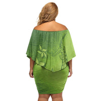 Green Gradient Polynesia Family Matching Off Shoulder Short Dress and Hawaiian Shirt Hawaiian Tribal Hammerhead Shark Tattoo LT14 - Polynesian Pride