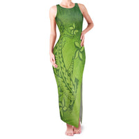 Green Gradient Polynesia Family Matching Tank Maxi Dress and Hawaiian Shirt Hawaiian Tribal Hammerhead Shark Tattoo LT14 Mom's Dress Green - Polynesian Pride