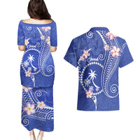 FSM Chuuk Constitution Day Couples Matching Puletasi and Hawaiian Shirt Frangipani Flowers Polynesian Curves Style LT14 - Polynesian Pride