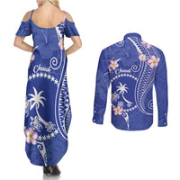 FSM Chuuk Constitution Day Couples Matching Summer Maxi Dress and Long Sleeve Button Shirt Frangipani Flowers Polynesian Curves Style LT14 - Polynesian Pride