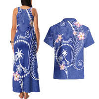 FSM Chuuk Constitution Day Couples Matching Tank Maxi Dress and Hawaiian Shirt Frangipani Flowers Polynesian Curves Style LT14 - Polynesian Pride