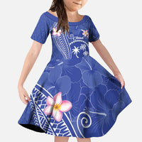 FSM Chuuk Constitution Day Family Matching Long Sleeve Bodycon Dress and Hawaiian Shirt Frangipani Flowers Polynesian Curves Style LT14 Daughter's Dress Blue - Polynesian Pride