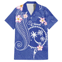 FSM Chuuk Constitution Day Family Matching Long Sleeve Bodycon Dress and Hawaiian Shirt Frangipani Flowers Polynesian Curves Style LT14 Dad's Shirt - Short Sleeve Blue - Polynesian Pride