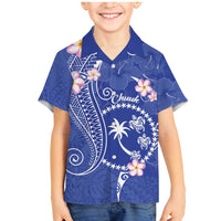 FSM Chuuk Constitution Day Family Matching Mermaid Dress and Hawaiian Shirt Frangipani Flowers Polynesian Curves Style LT14 Son's Shirt Blue - Polynesian Pride
