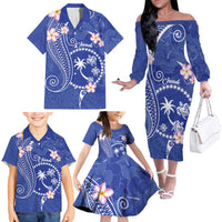 FSM Chuuk Constitution Day Family Matching Off The Shoulder Long Sleeve Dress and Hawaiian Shirt Frangipani Flowers Polynesian Curves Style LT14 - Polynesian Pride