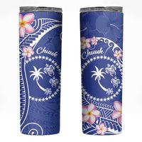 FSM Chuuk Constitution Day Skinny Tumbler Frangipani Flowers Polynesian Curves Style LT14 Blue - Polynesian Pride