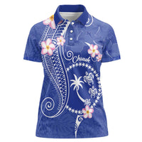 FSM Chuuk Constitution Day Women Polo Shirt Frangipani Flowers Polynesian Curves Style LT14 Female Blue - Polynesian Pride